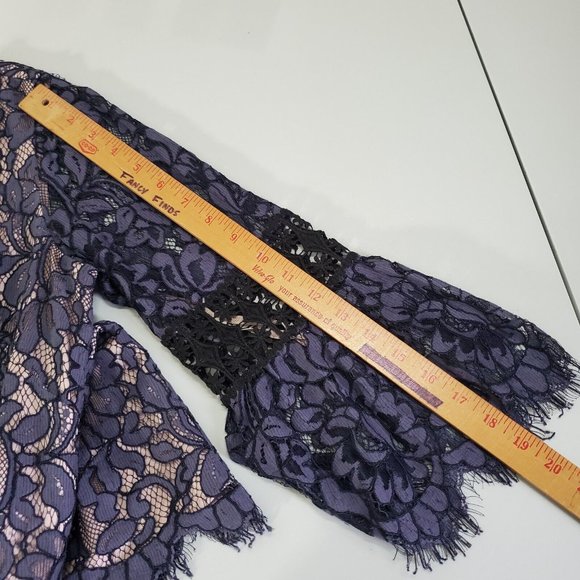 Eliza J Dress Womens 12 Sheath 3/4 Bell Sleeves Lace Lined Scallop Edge Purple - Picture 15 of 16